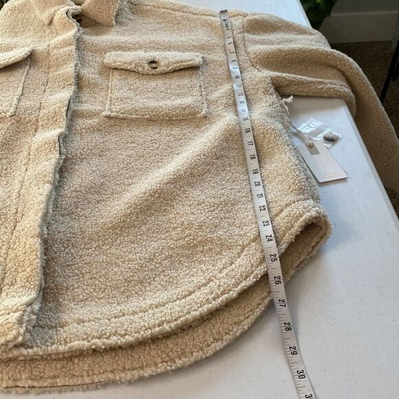 Good American Cream Sherpa Shacket Oversize Button Down Shirt Jacket Size 1/2 XL - Picture 12 of 16